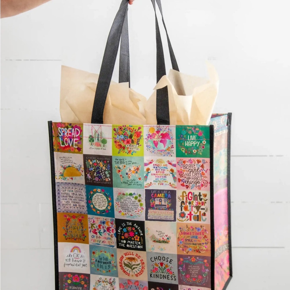 Natural Life Chirp Inspirational Patchwork Tote Bag Size XL Multi Color